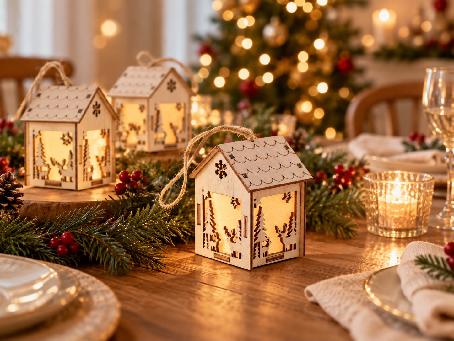 Casita adorno navideño con luz interior